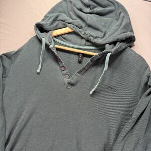 RVCA Henley Hoodie Womens Large Green Pullover Knit Sweatshirt Drawstring Y2K